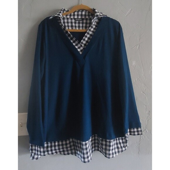 Bloomshic Sweaters - Bloomshic sweatshirt with Vichy box patchwork,V Neck Women Plus 18-20